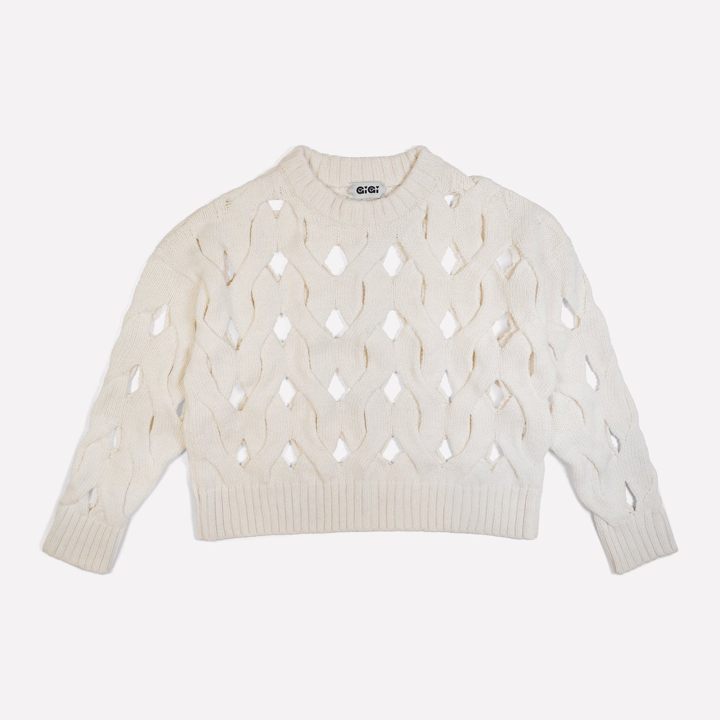Gigi Knitwear Open cable sweater in ivory