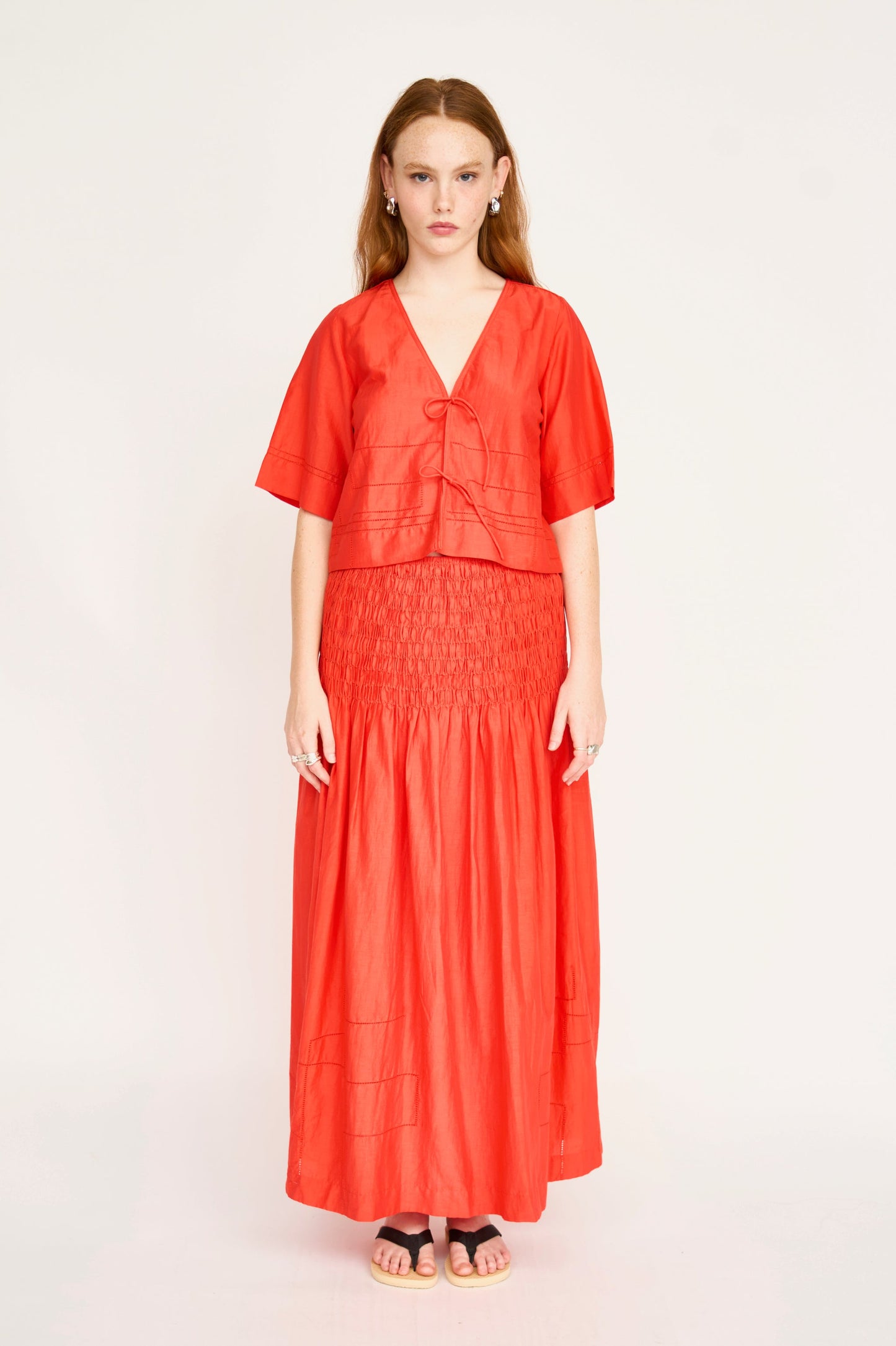 Savannah Smocked Skirt in Chili