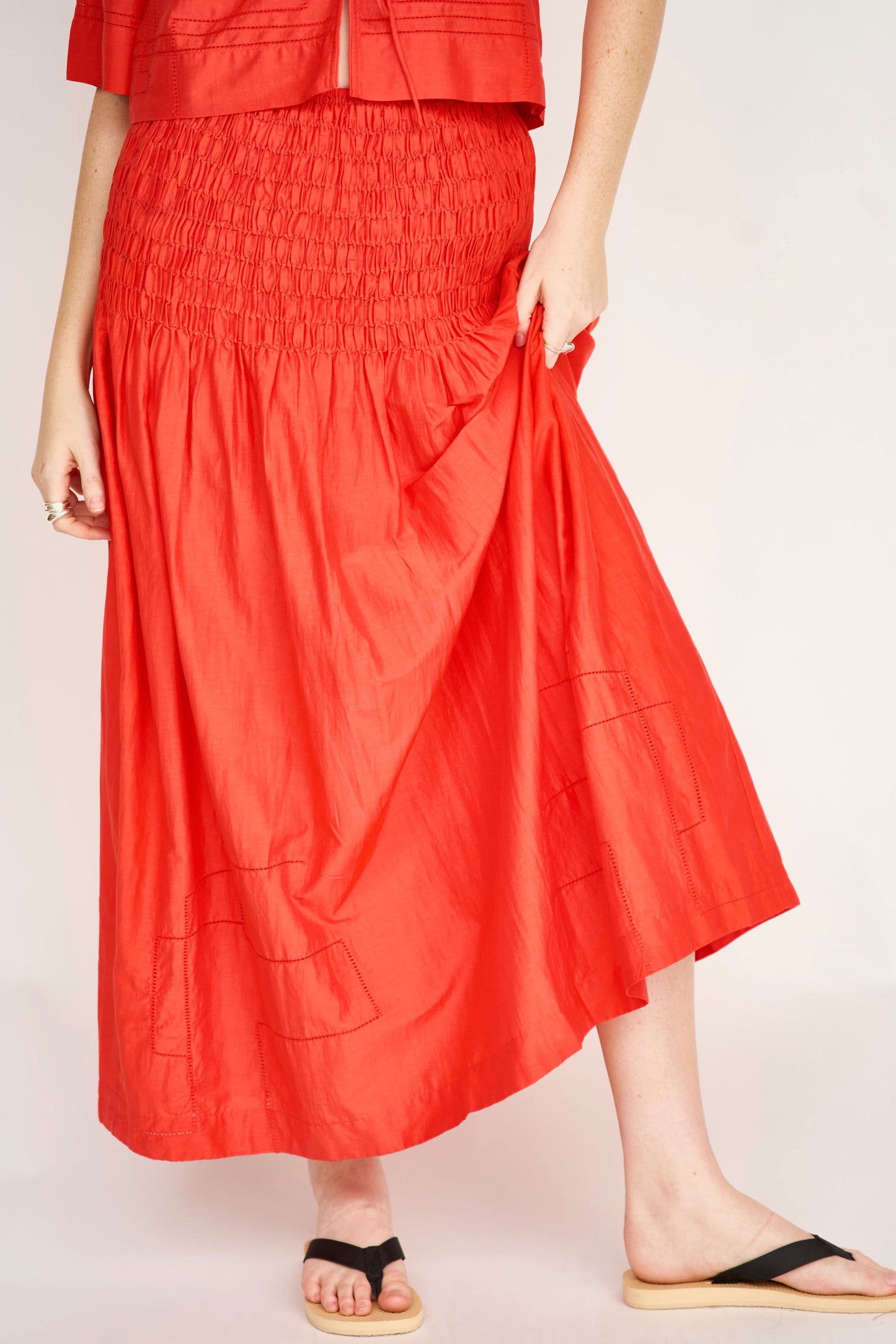 Savannah Smocked Skirt in Chili
