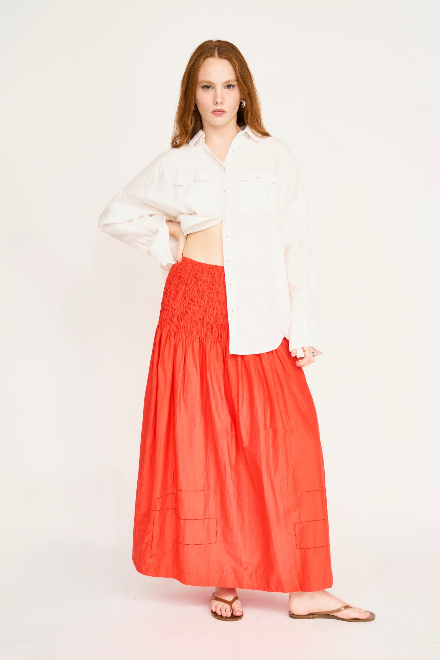 Savannah Smocked Skirt in Chili
