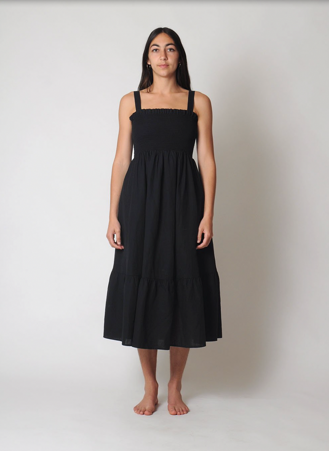 Conifer Smocked Dress in Soft Black