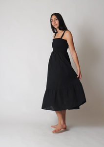 Conifer Smocked Dress in Soft Black