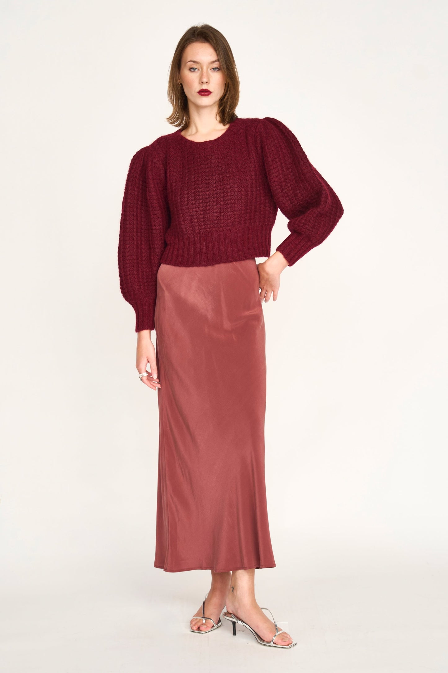 MIrth Valmorel Puff Sleeve Pullover in Black Cherry