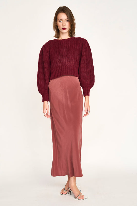 MIrth Valmorel Puff Sleeve Pullover in Black Cherry