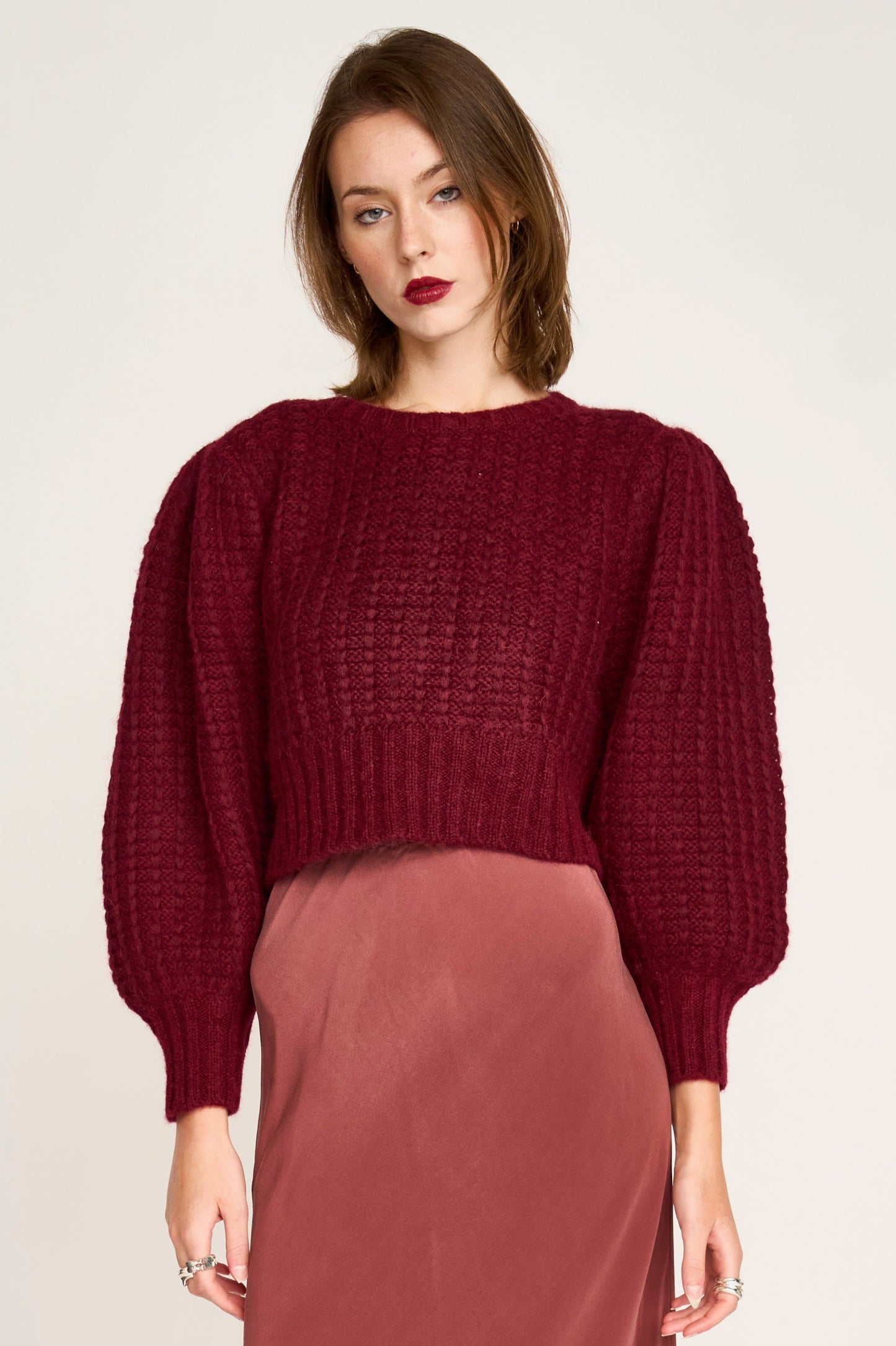 MIrth Valmorel Puff Sleeve Pullover in Black Cherry