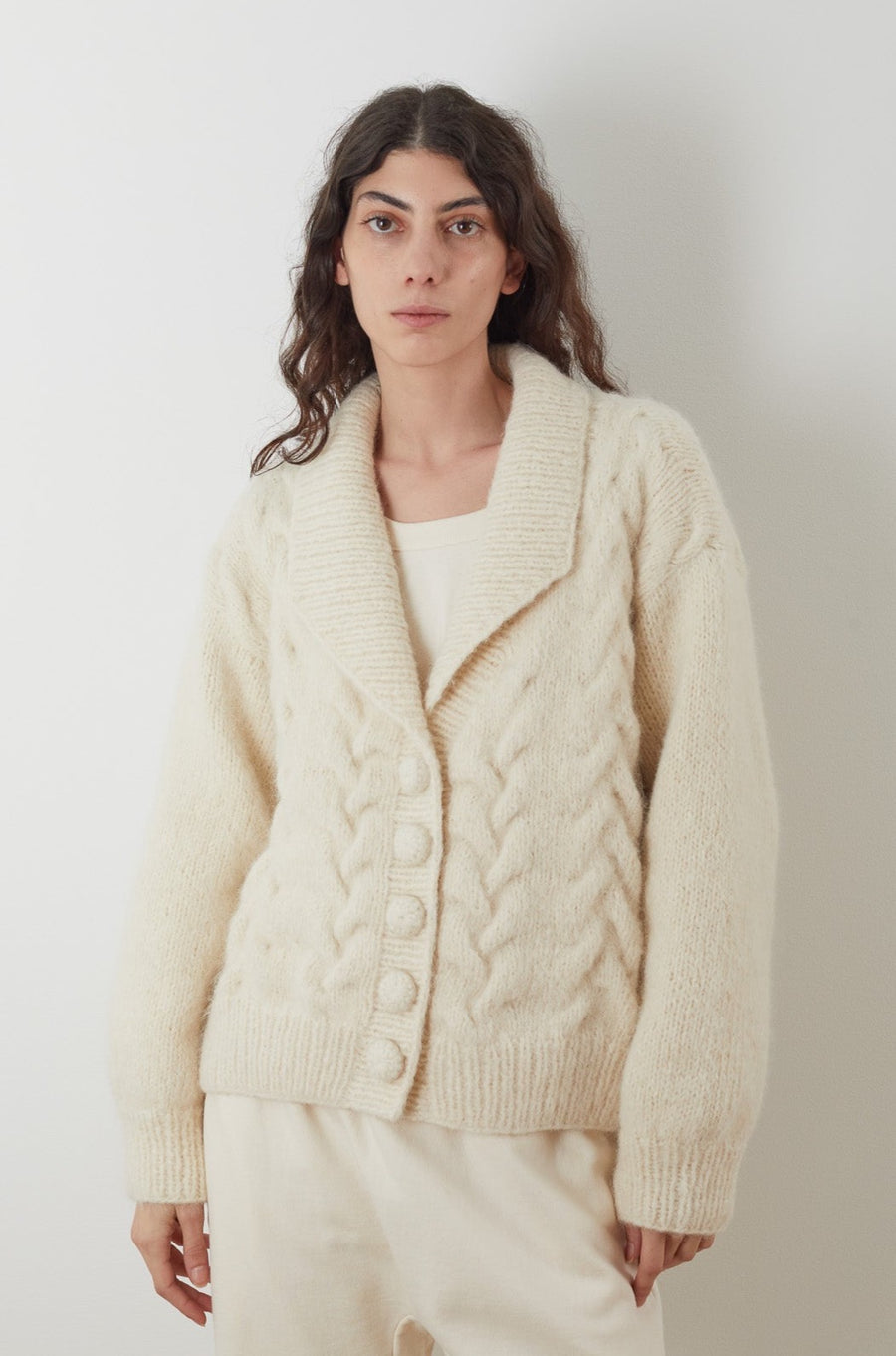 Wol Hide Handknit Cloud Cardigan in Ecru