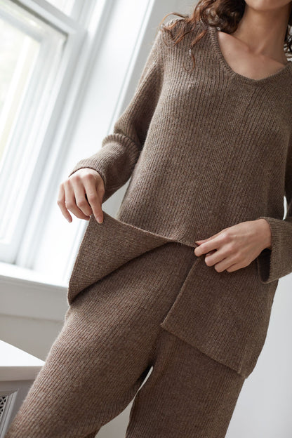 Wol Hide Rib Panel Pullover Sweater in Caribou