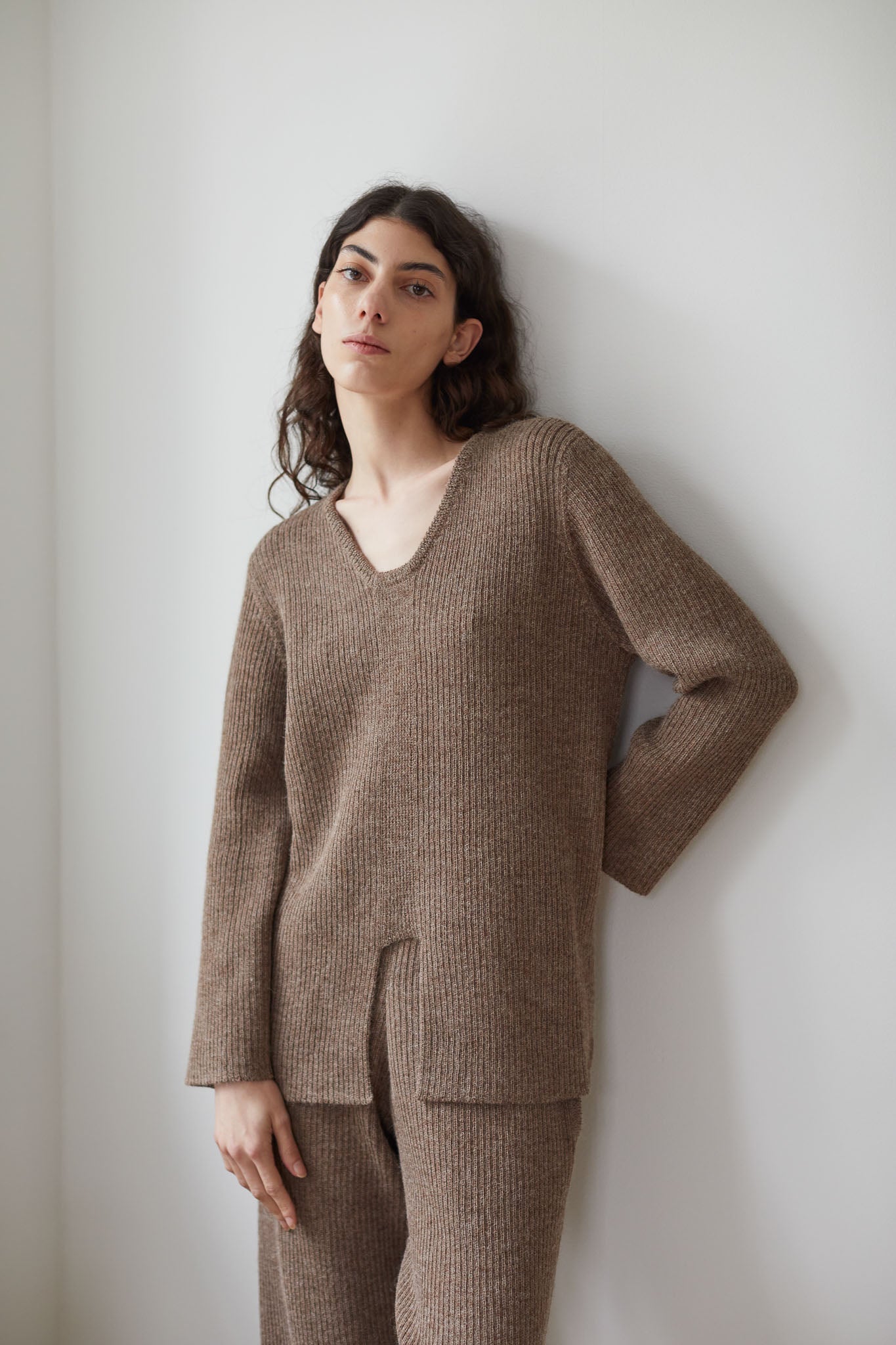 Wol Hide Rib Panel Pullover Sweater in Caribou