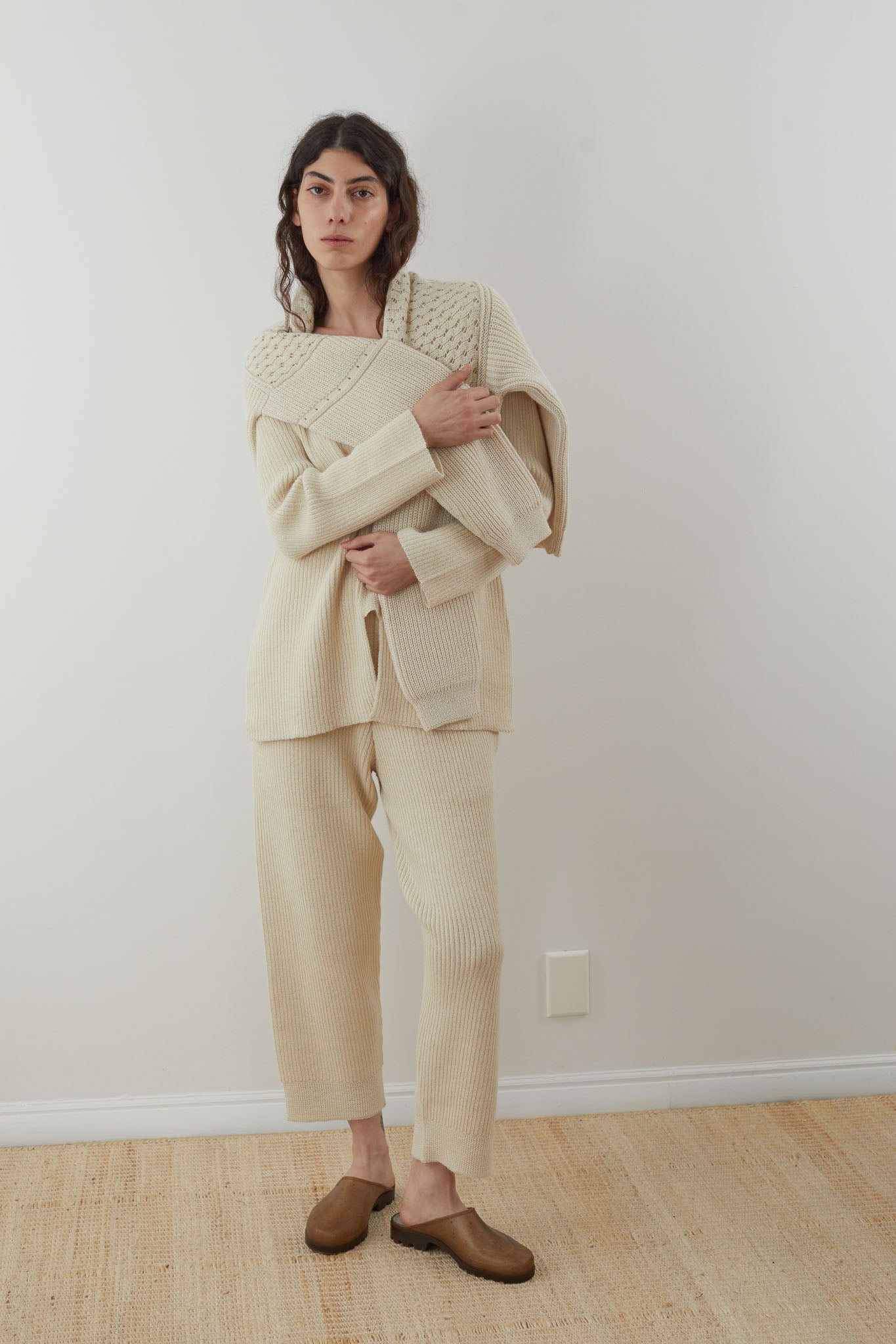 Wol Hide Rib Panel Pullover in Ecru