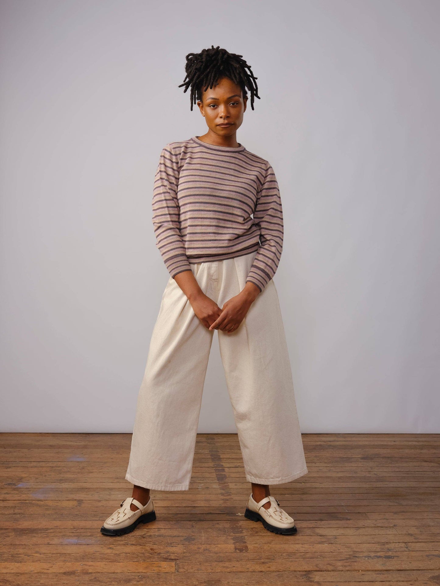 Long Sleeve Striped Sweater Tee - Pitahaya