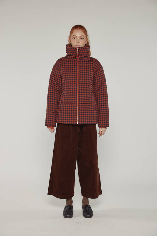 Puff gingham cozy jacket: Red/Black small check