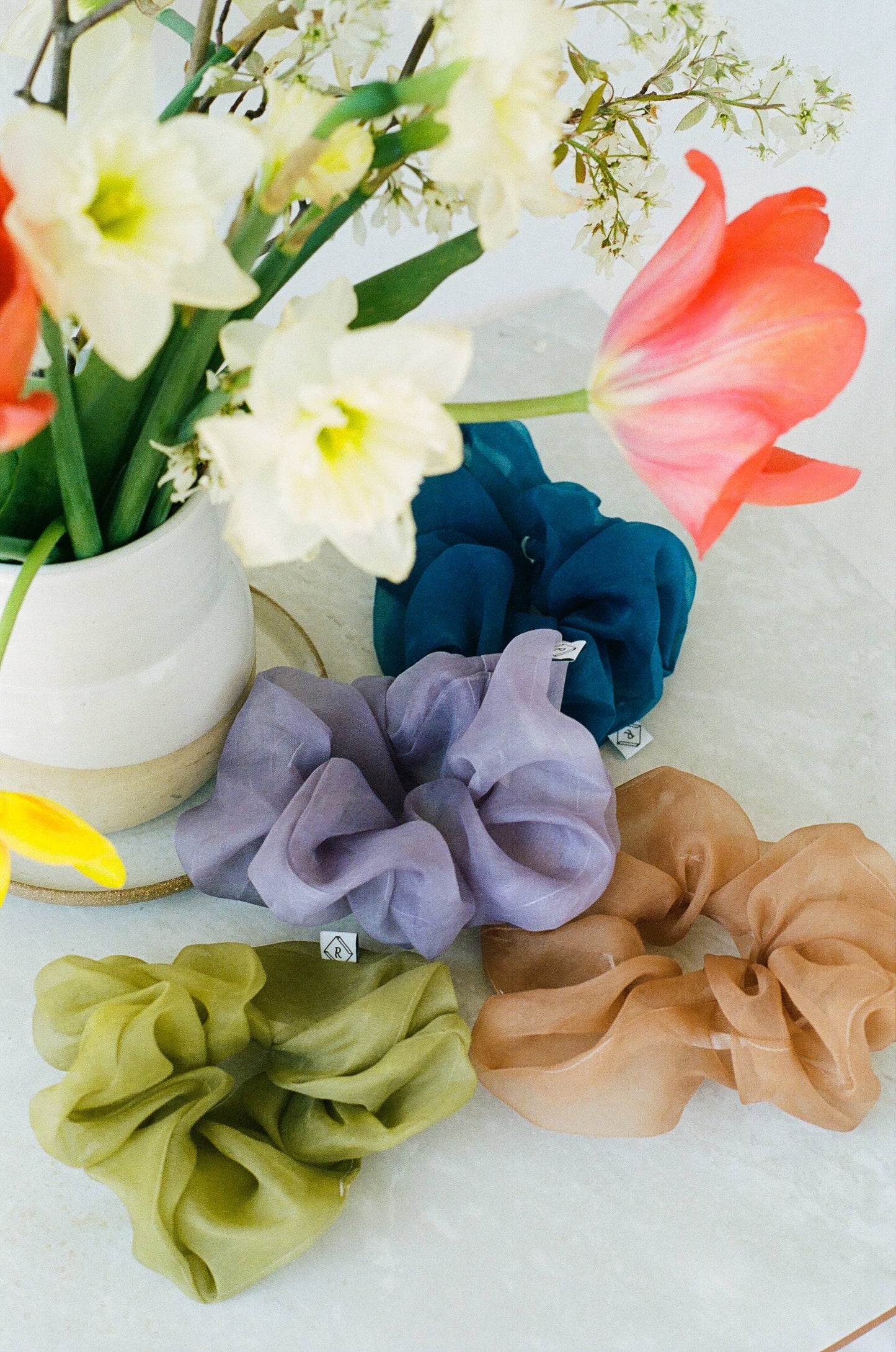 Sage Silk Organza Plant Dyed Scrunchie | Handmade with Marigold and Pomegranate Dyes