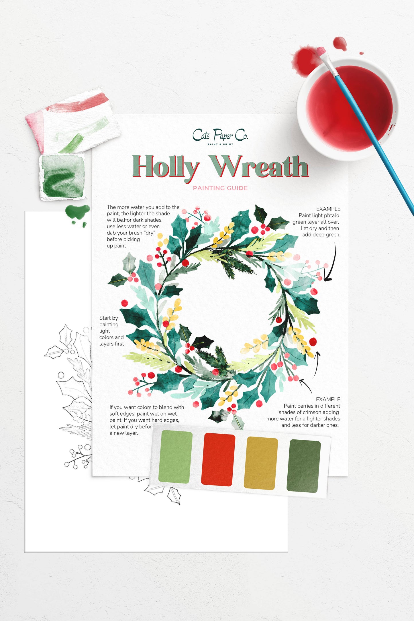 Holly Wreath watercolor painting kit