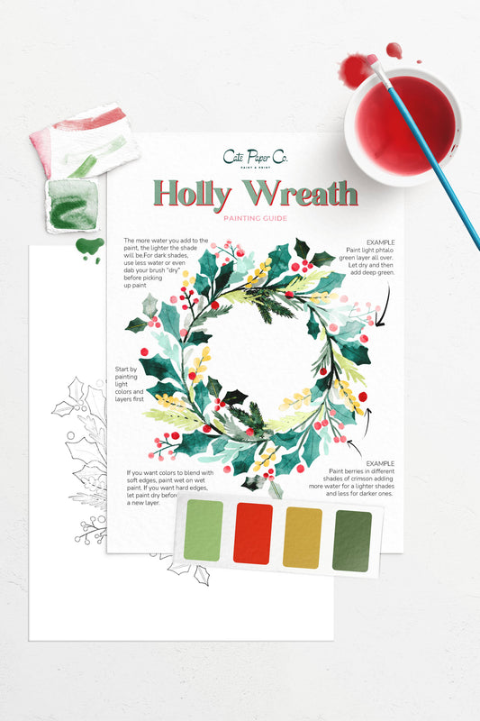 Holly Wreath watercolor painting kit