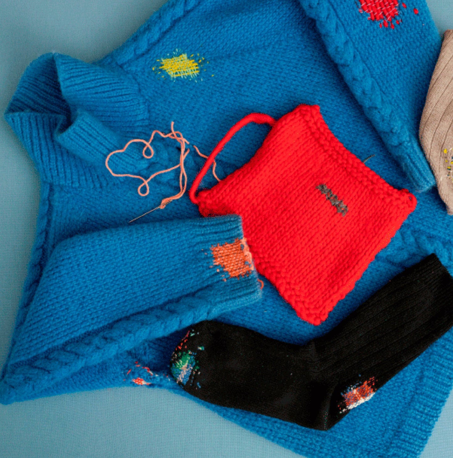 Pocket Chunky Knit Visible Mending Kit - Deadstock Merino Wool: Sunset