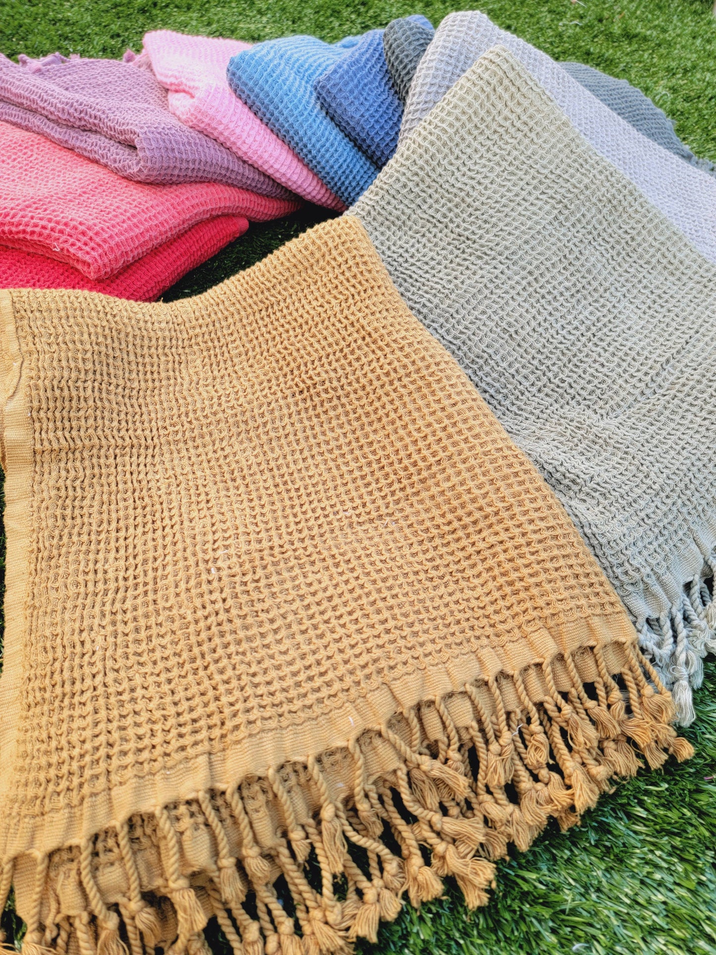Plush Waffle Towels in Botanical Colors