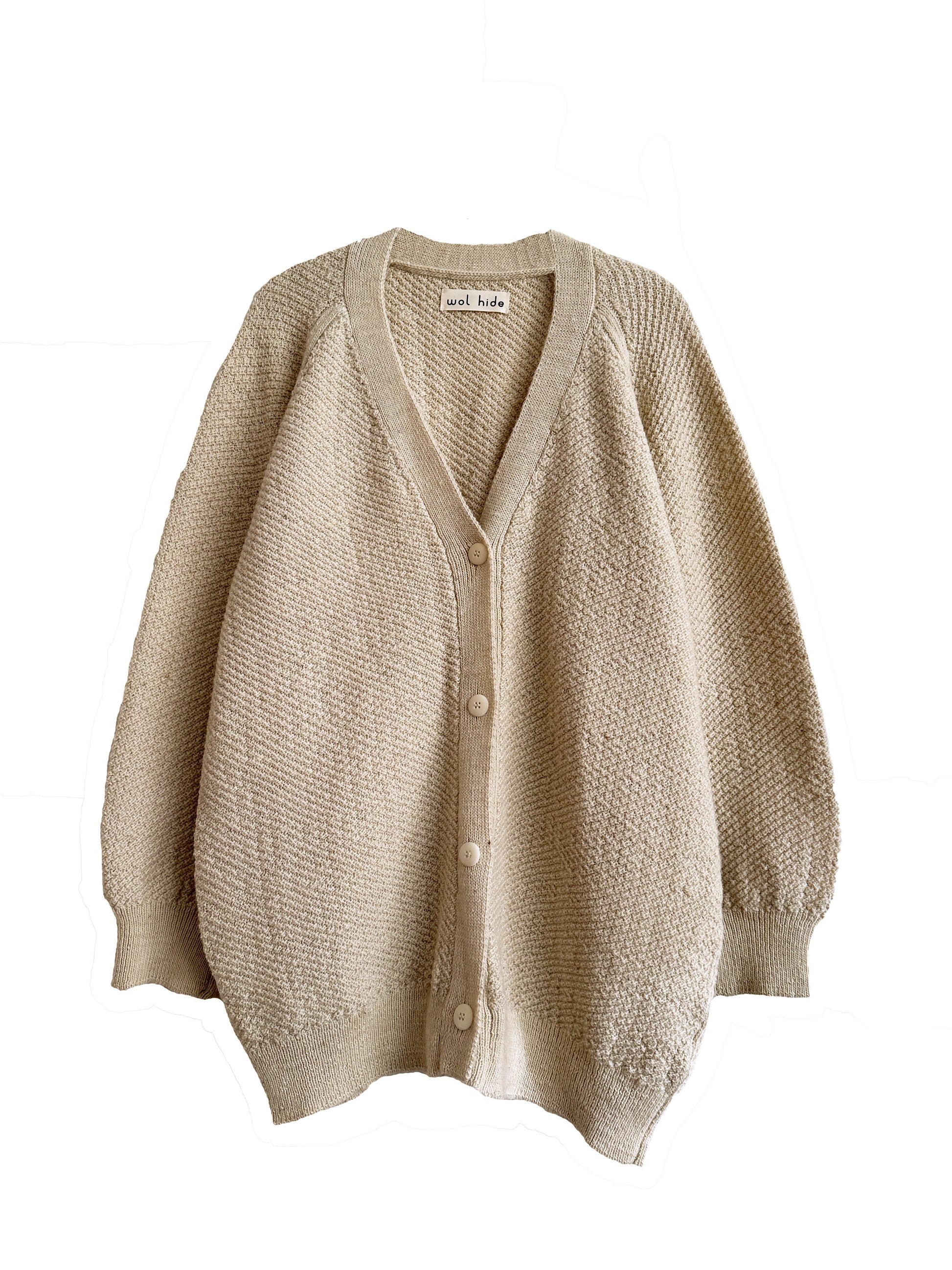 TEXTURED KNIT CARDIGAN - Mid-ecru