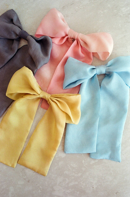 Charcoal Grey Silk  Hair Bow | Plant Dyed | Handmade