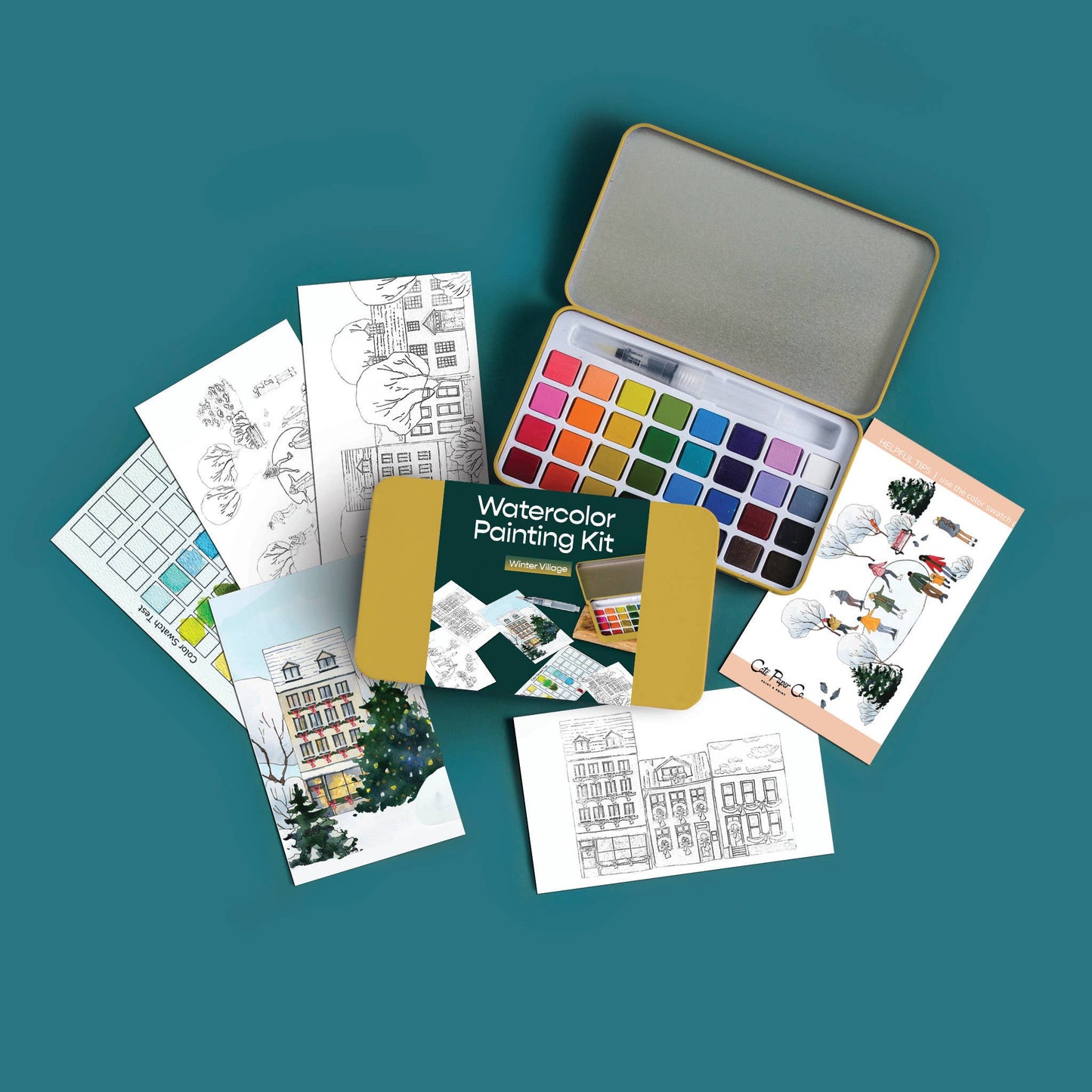 Winter Village watercolor painting kit