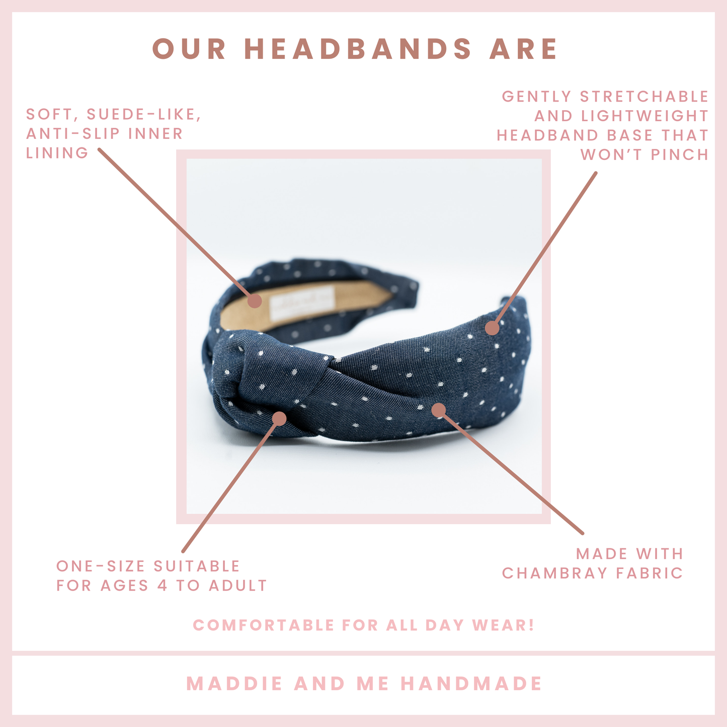 Western Polka Dot Chambray Knot Headband | Navy Blue Indigo