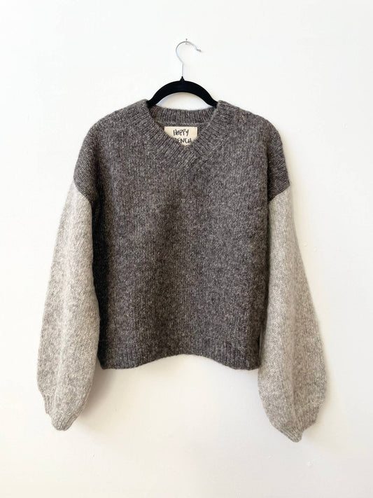 Hand-Loomed Félix Sweater in Grey + Charcoal, Undyed Alpaca
