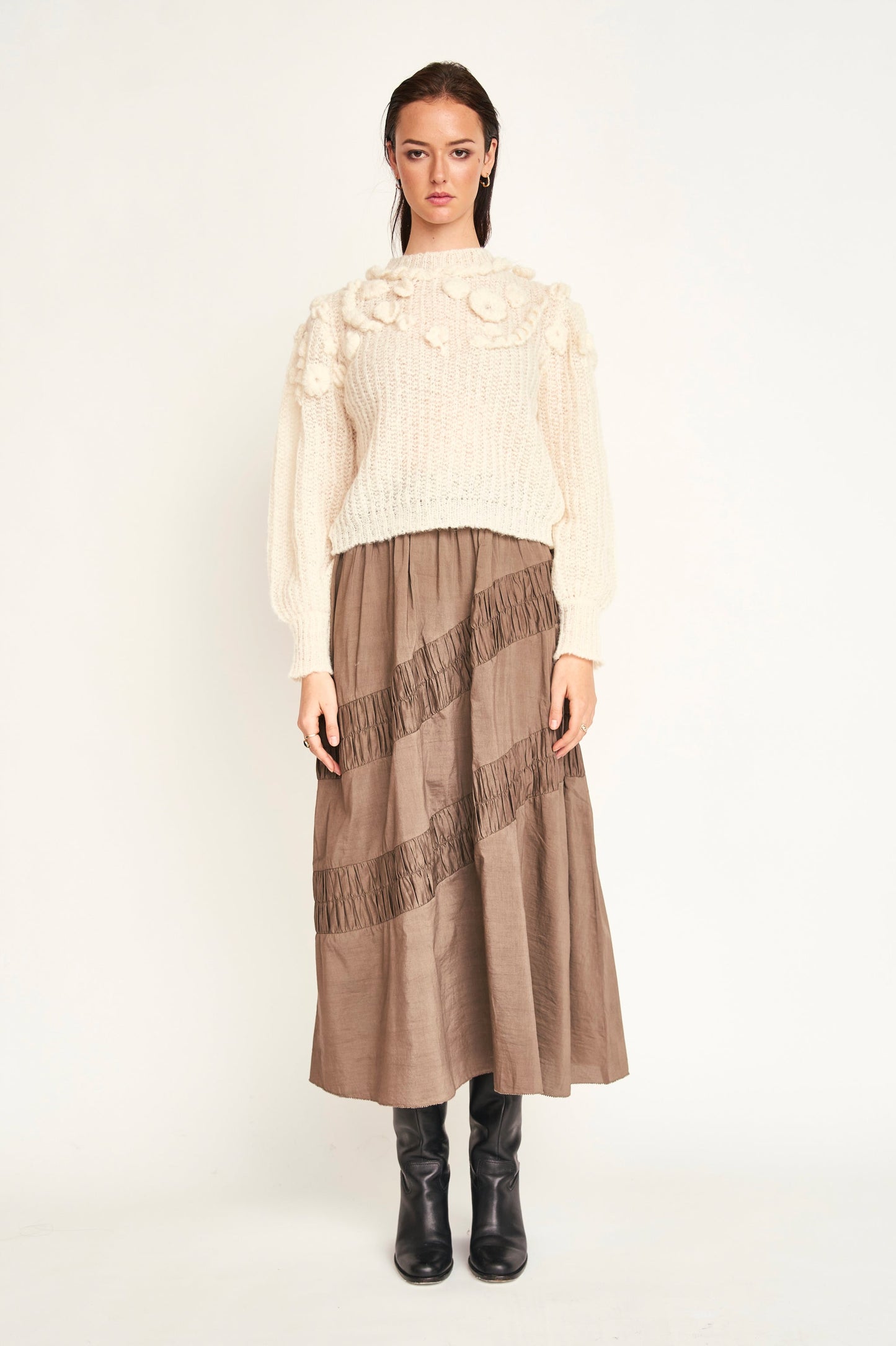 Mirth Verona Ruched Skirt in Walnut