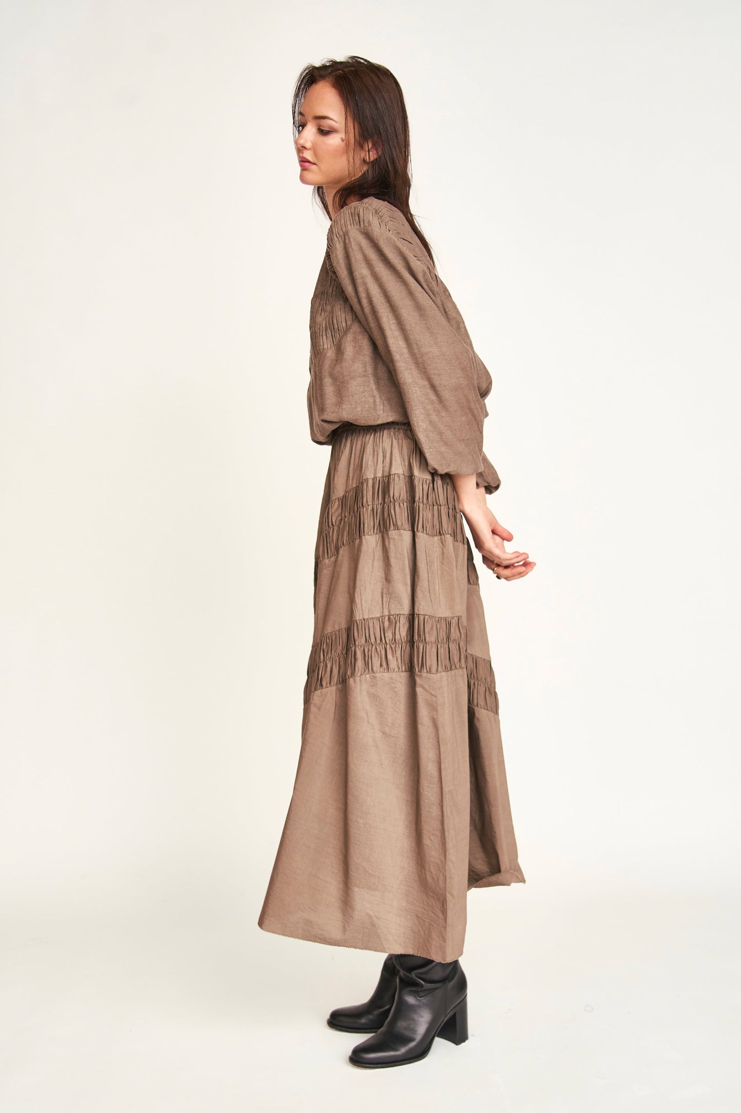 Mirth Verona Ruched Skirt in Walnut