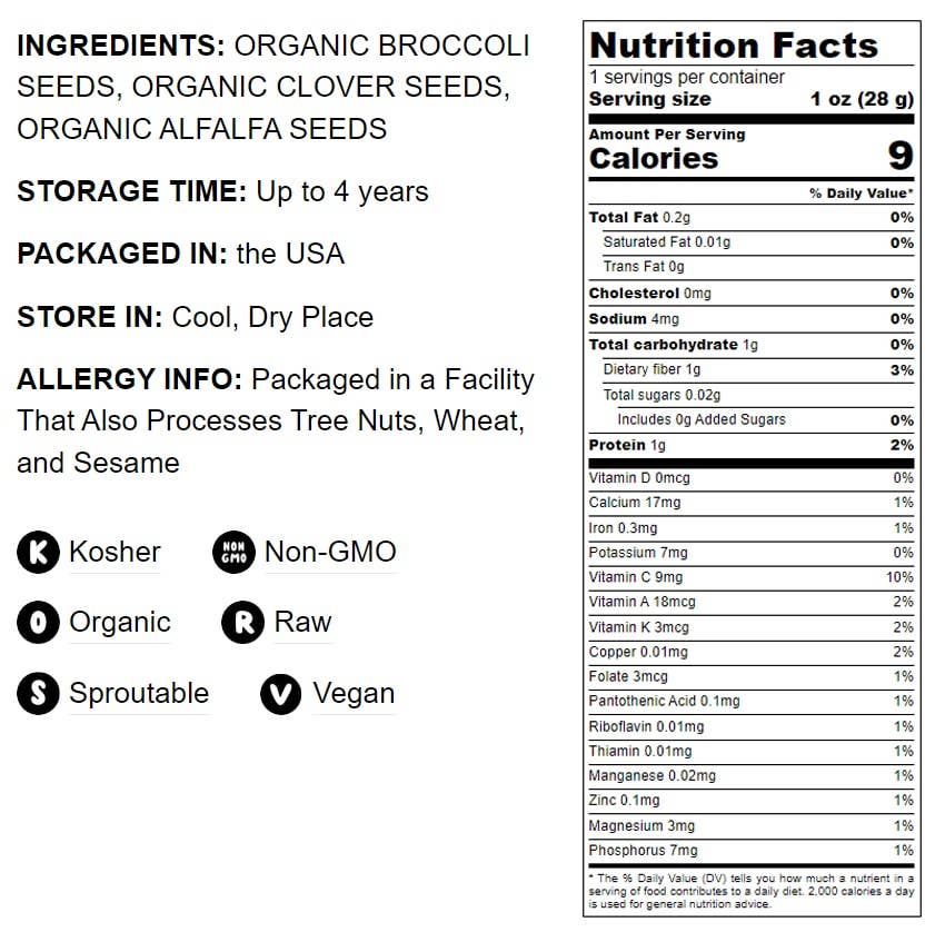 Organic Antioxidant Mix of Sprouting Seeds — Non-GMO, Vegan: 8 Ounces
