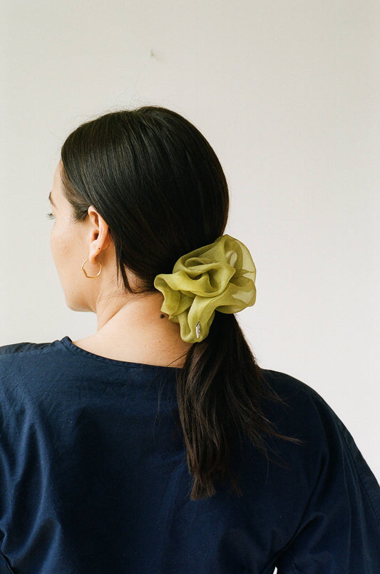 Sage Silk Organza Plant Dyed Scrunchie | Handmade with Marigold and Pomegranate Dyes
