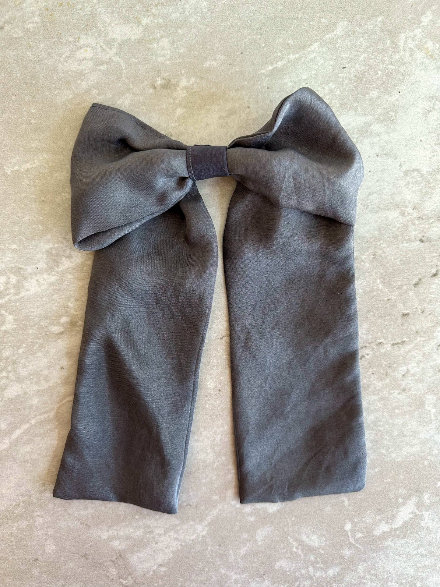 Charcoal Grey Silk  Hair Bow | Plant Dyed | Handmade