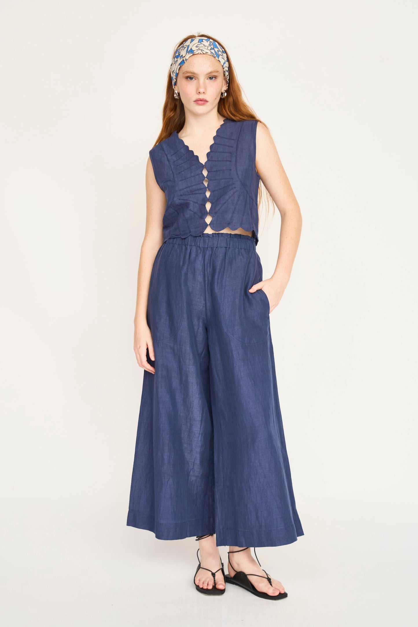 Mirth Cotton/Linen Pant in Blueberry
