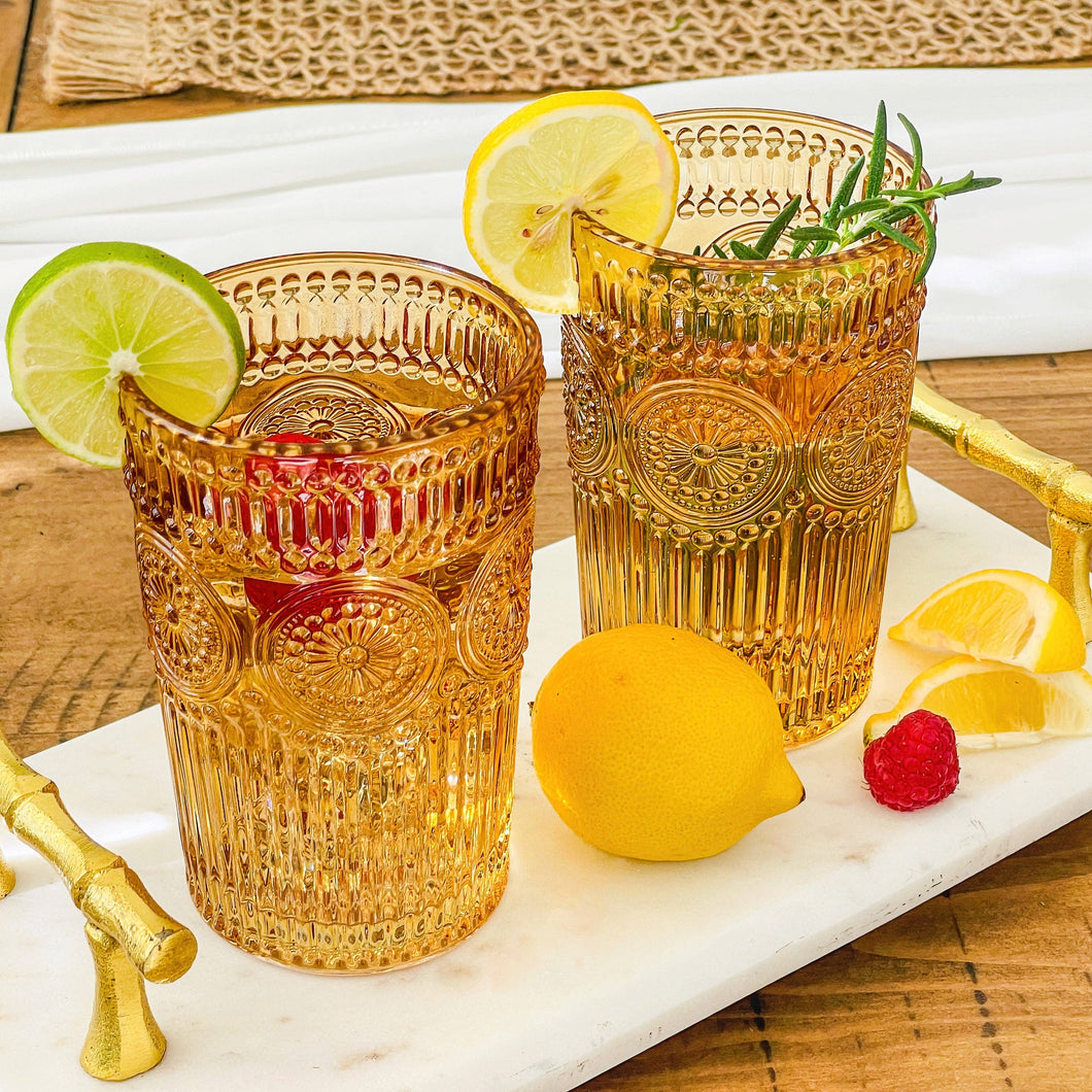 13 oz. Vintage Textured Amber Drinking Glasses (Set of 6)