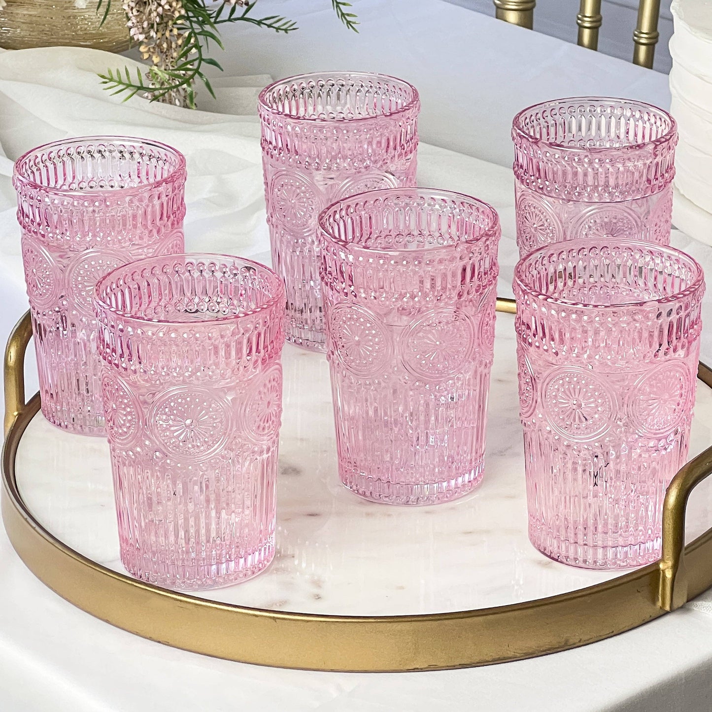 13 oz. Vintage Textured Pink Drinking Glasses (6 pcs)