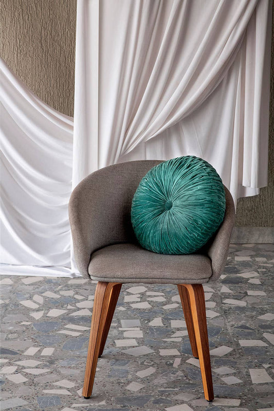 Velvet Round Handmade Pillow, Evergreen - 16 x 16