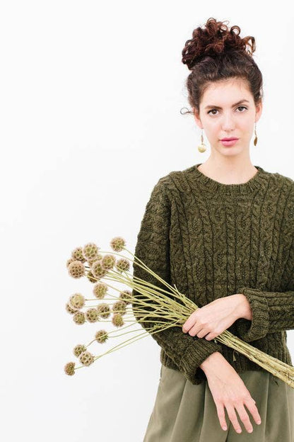 Clema Cable Sweater in Organic Merino Wool Natural Size Medium