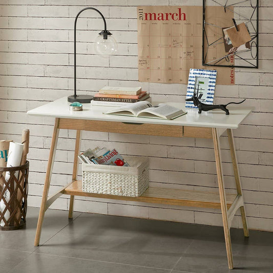 Wooden Office Writing Desk with Bottom Shelf, Natural (LTL)