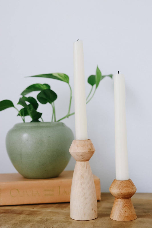 Modern Hand-turned Candle Sticks: Pair of Two