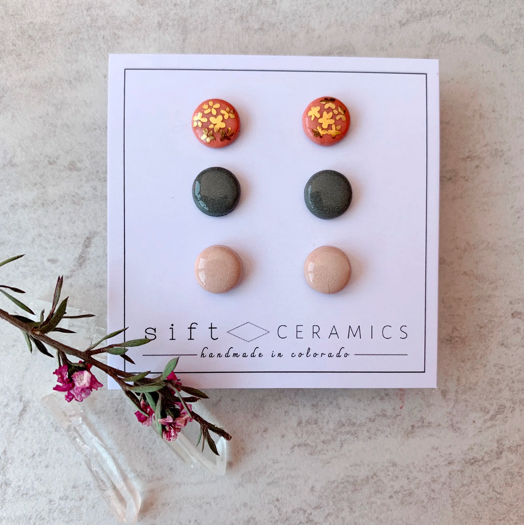 Ceramic Earring Stud Packs with Gold Luster