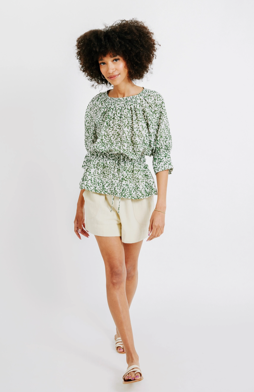 Mirth Vienna Drawstring Waist Blouse in Ivy