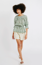 Load image into Gallery viewer, Mirth Vienna Drawstring Waist Blouse in Ivy
