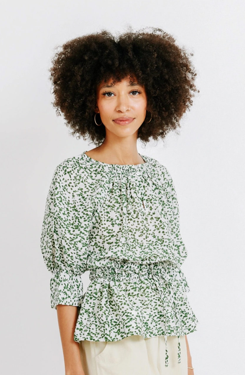 Mirth Vienna Drawstring Waist Blouse in Ivy