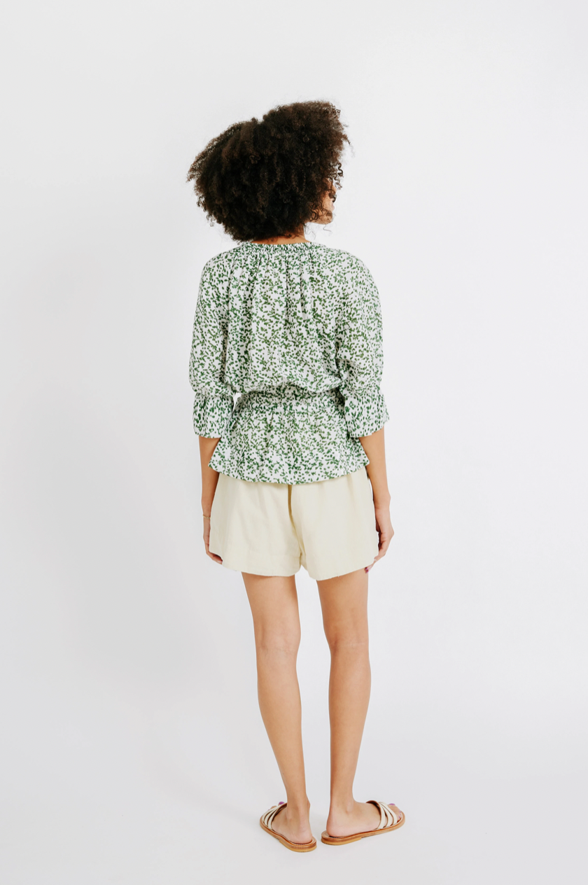 Mirth Vienna Drawstring Waist Blouse in Ivy