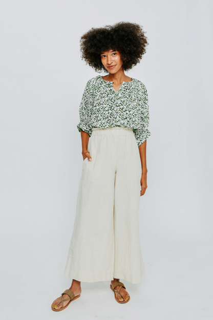 Mirth Vienna Drawstring Waist Blouse in Ivy