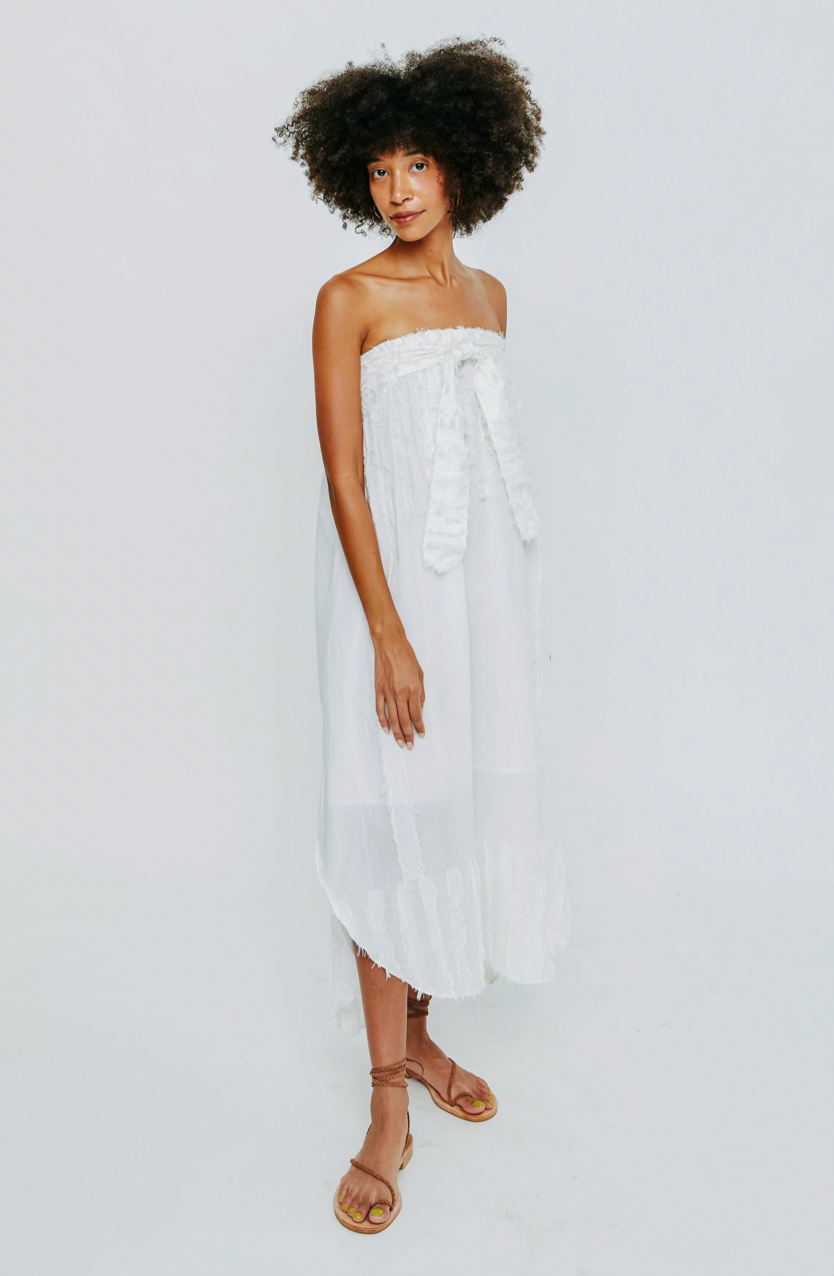 Mirth Kuta Strapless Coverup in White Fringe