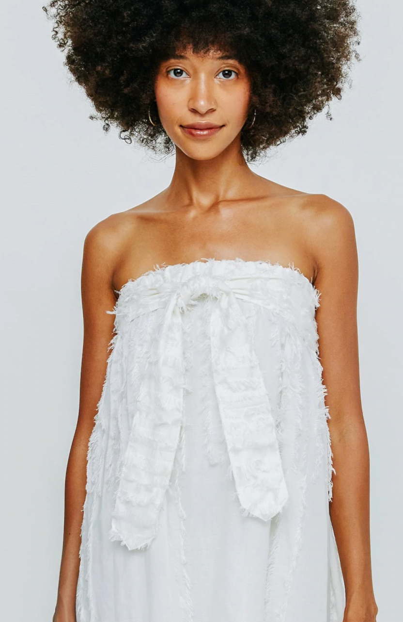 Mirth Kuta Strapless Coverup in White Fringe