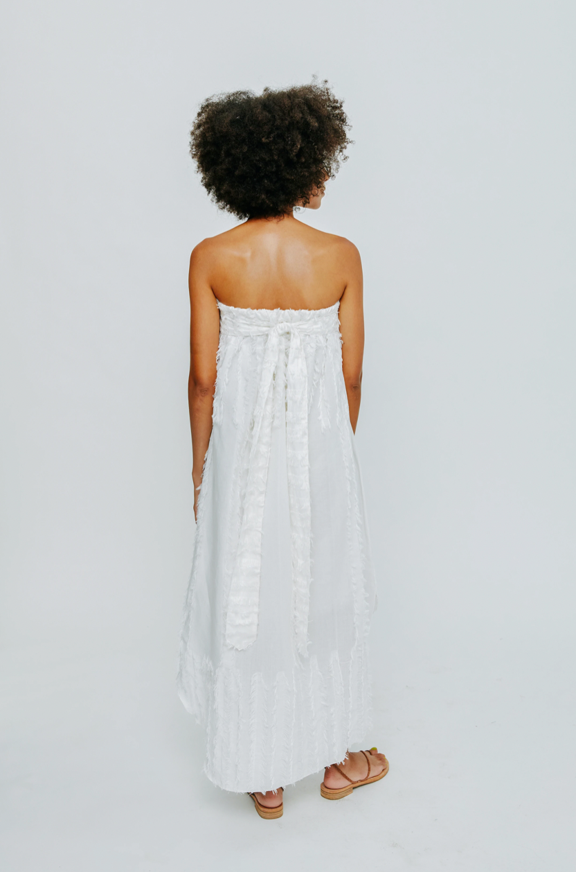 Mirth Kuta Strapless Coverup in White Fringe