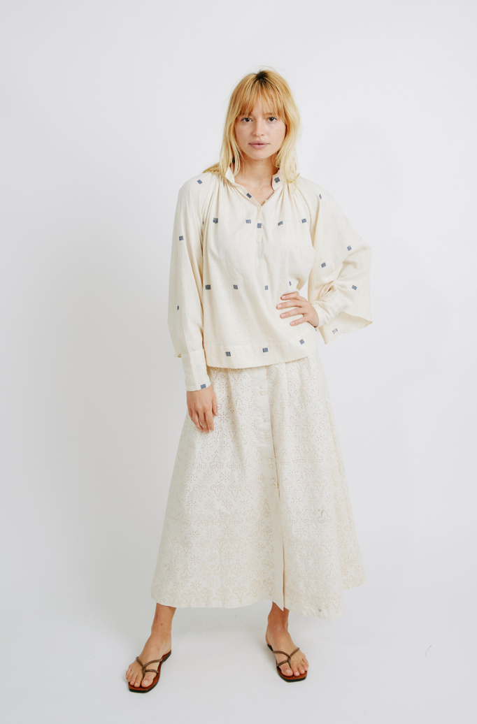 Mirth Faro Blouse in Cream with Blue Jamdani