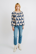Load image into Gallery viewer, Mirth Malaga Top in Navy &amp; Peach Patchwork
