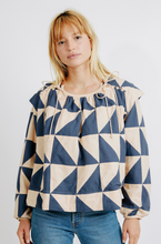 Load image into Gallery viewer, Mirth Malaga Top in Navy &amp; Peach Patchwork
