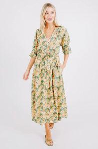 Mirth Vienna Drawstring Waist Dress in Rose Bloom